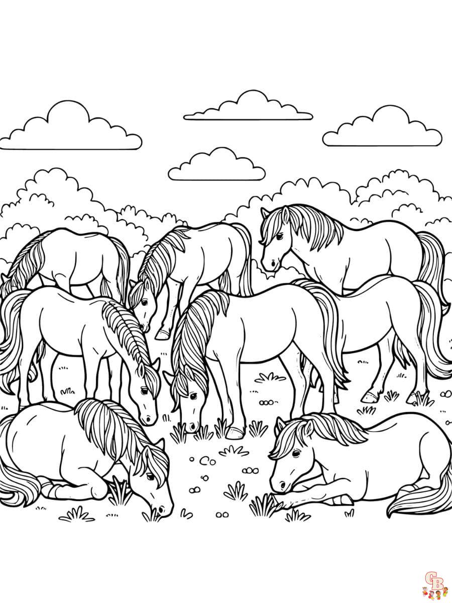 Free herd of horses coloring pages printable