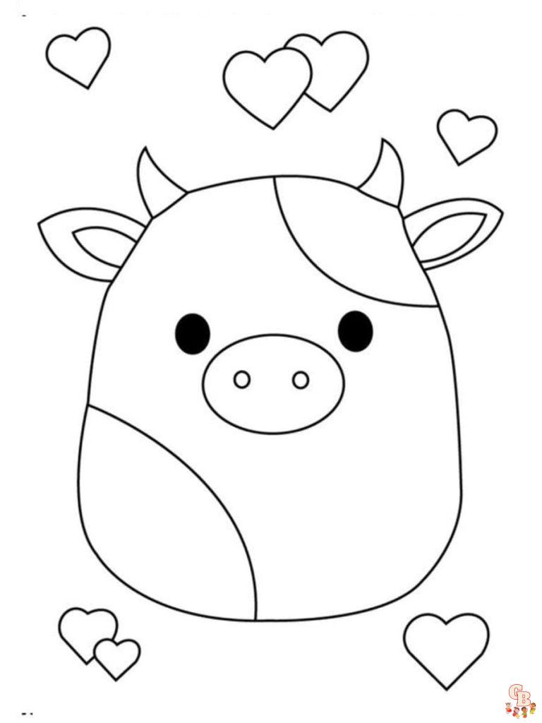 Printable Squishmallow Cow Coloring Pages Free for Kids