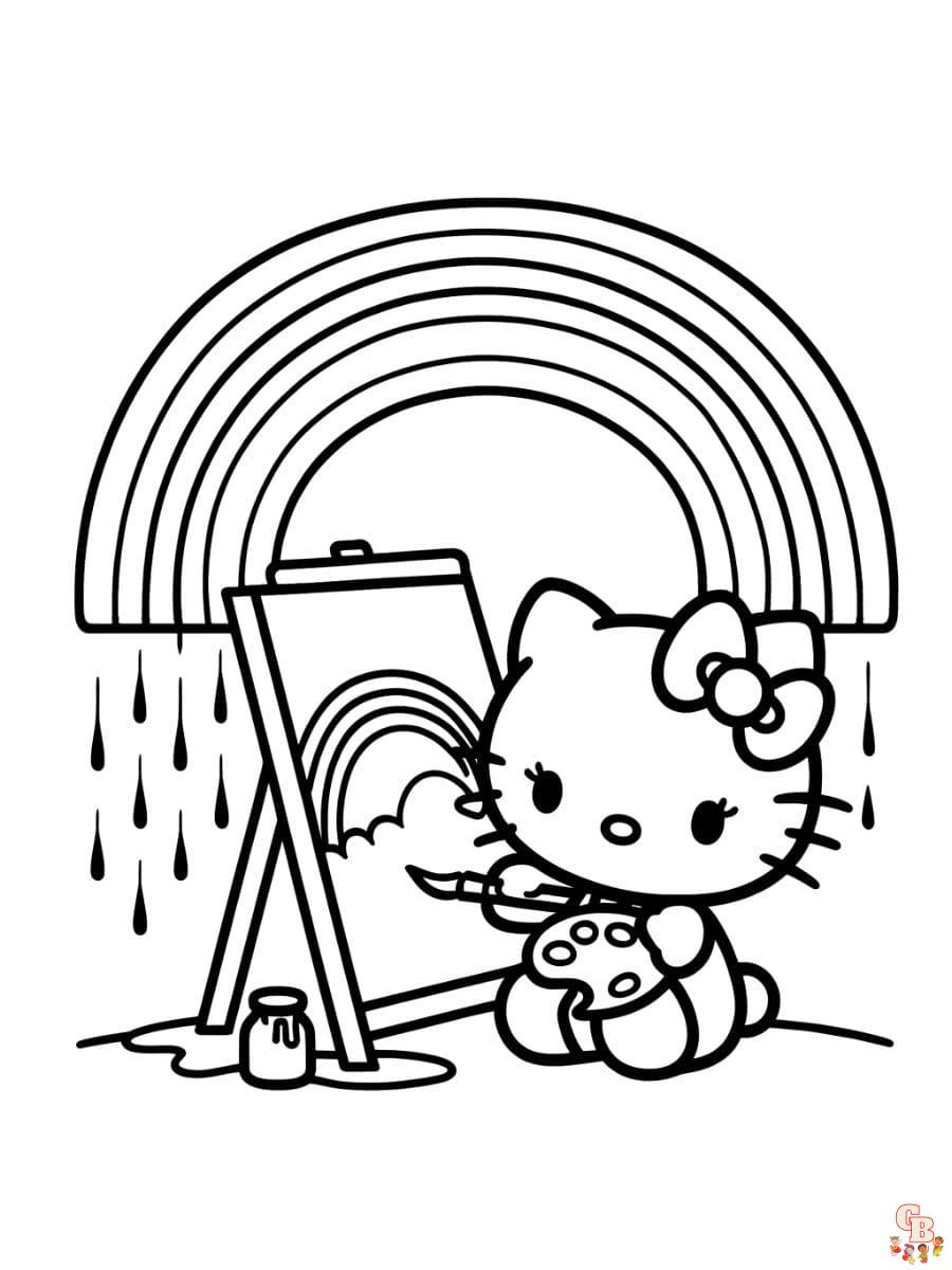 Printable hello kitty rainbow coloring pages