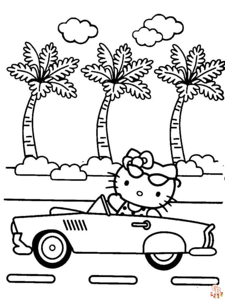 Printable hello kitty summer coloring page