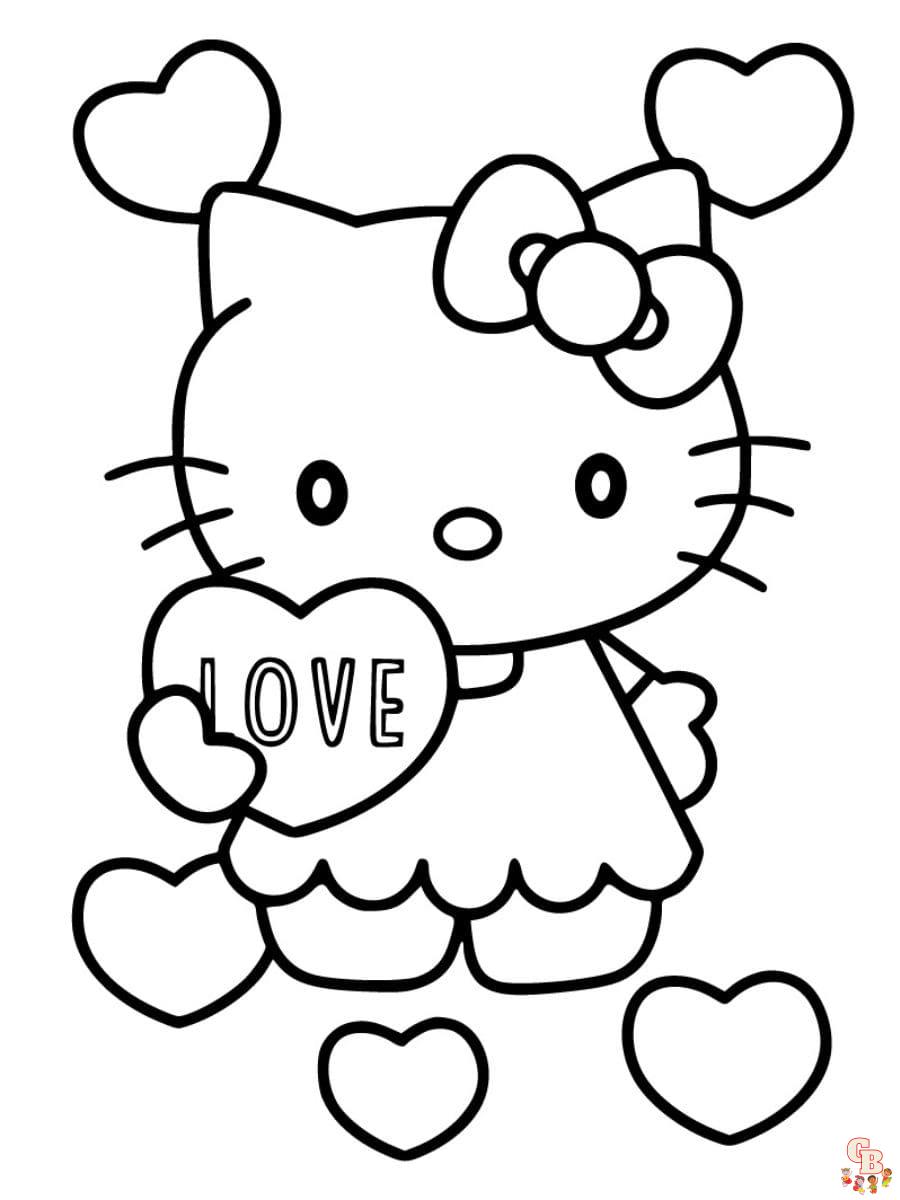 Printable hello kitty valentines coloring pages