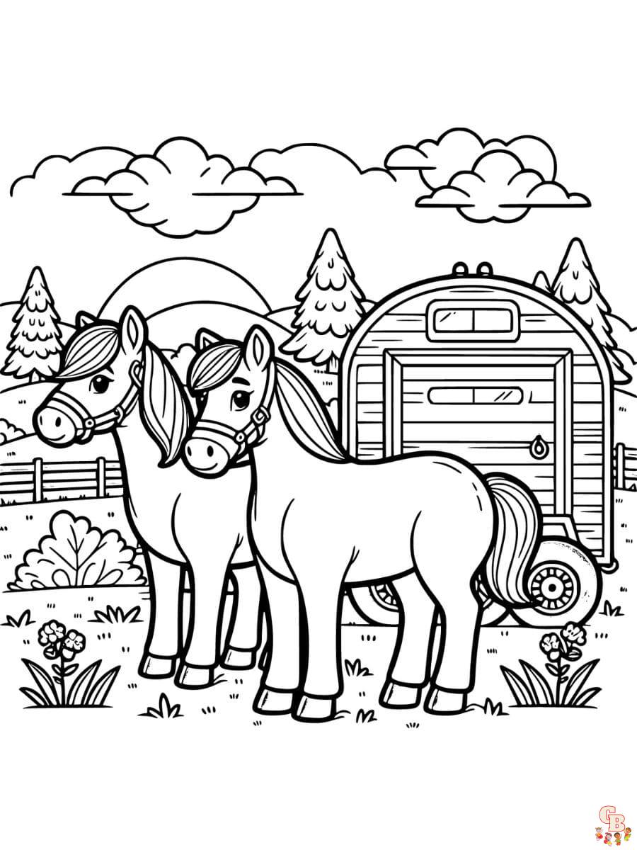 Printable horse trailer coloring pages