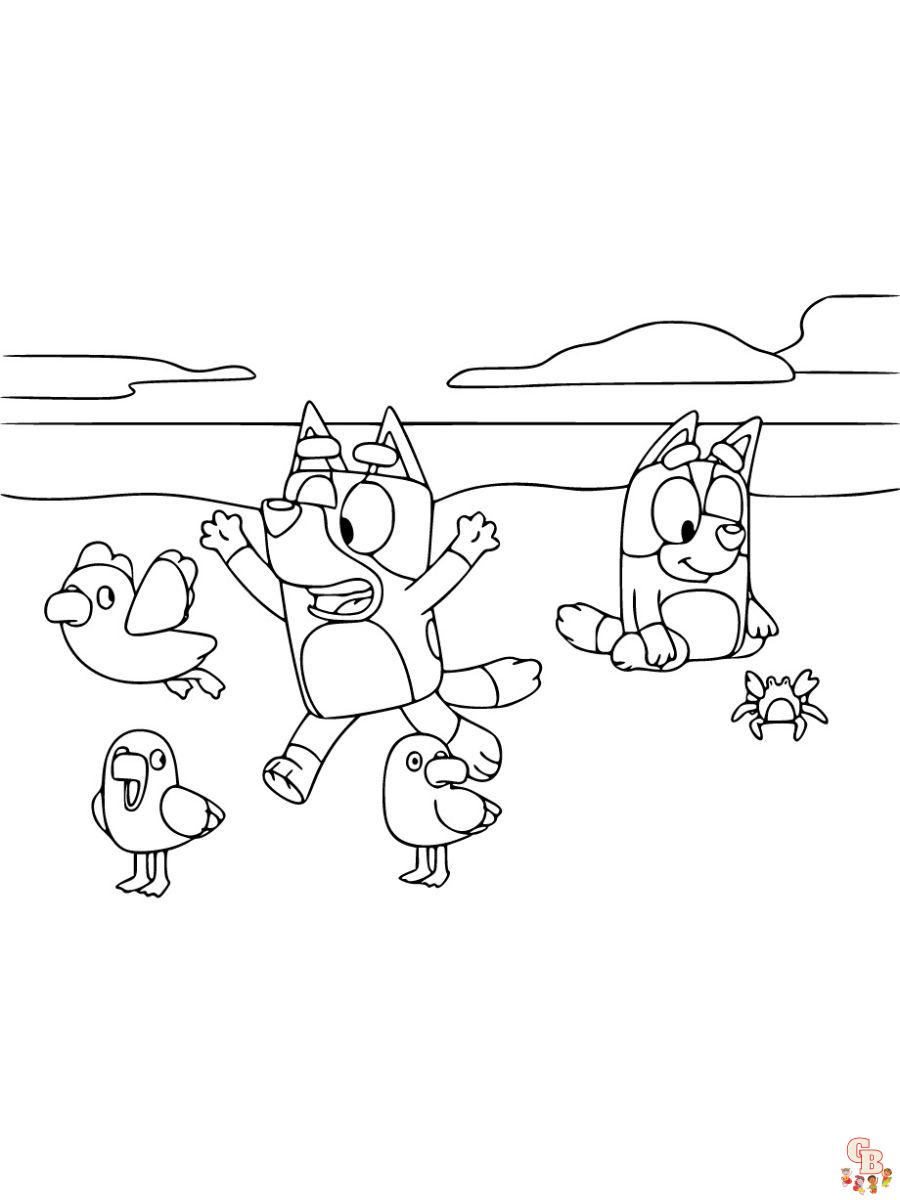 bluey beach coloring pages printable