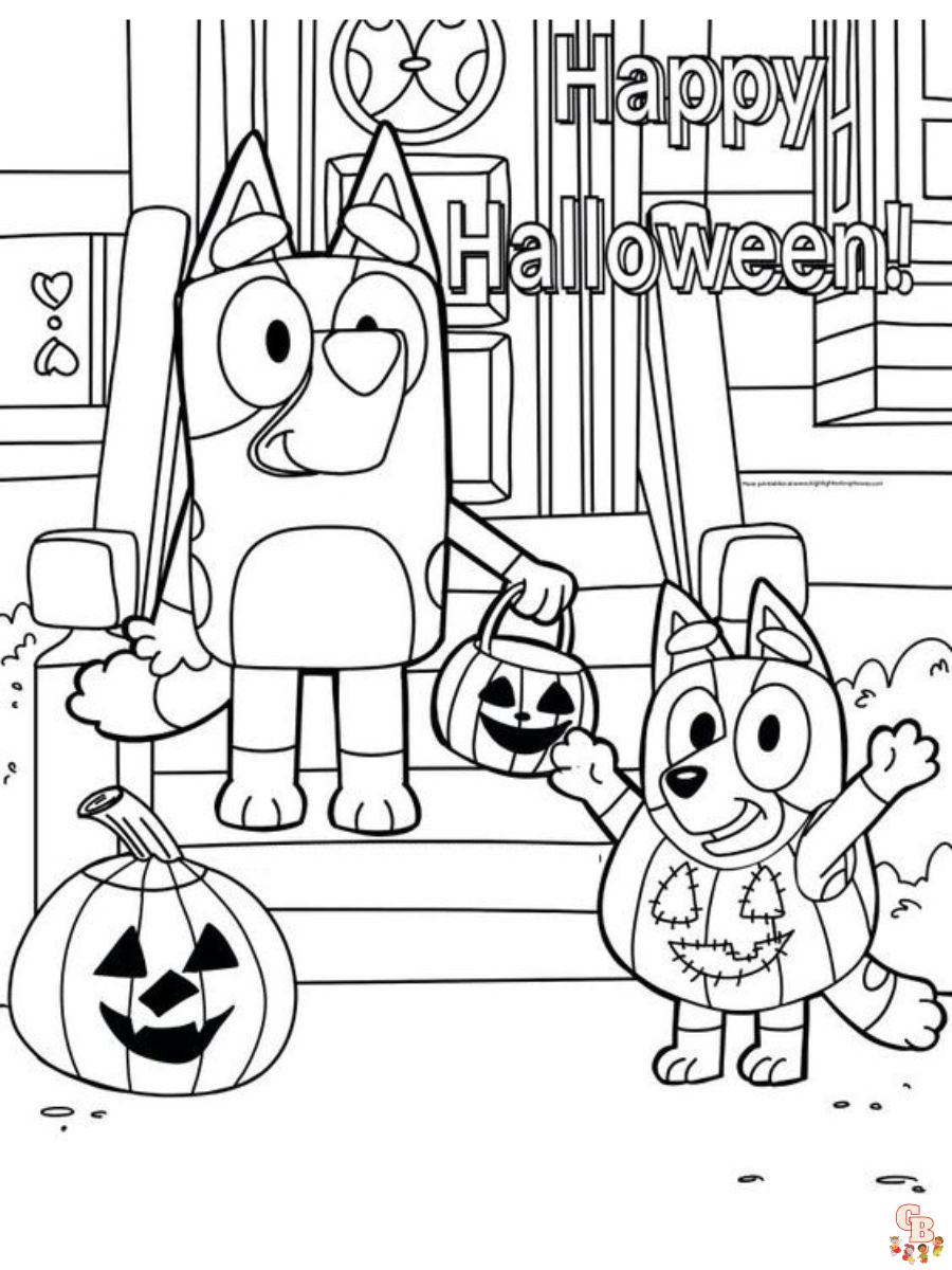 Pàgines de Bluey Halloween per pintar fàcils