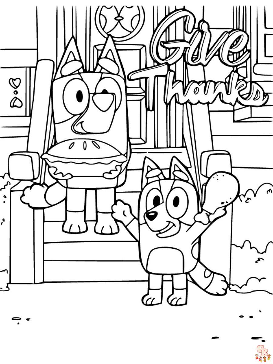 Bluey Thanksgiving Coloring Pages: Free for Kids