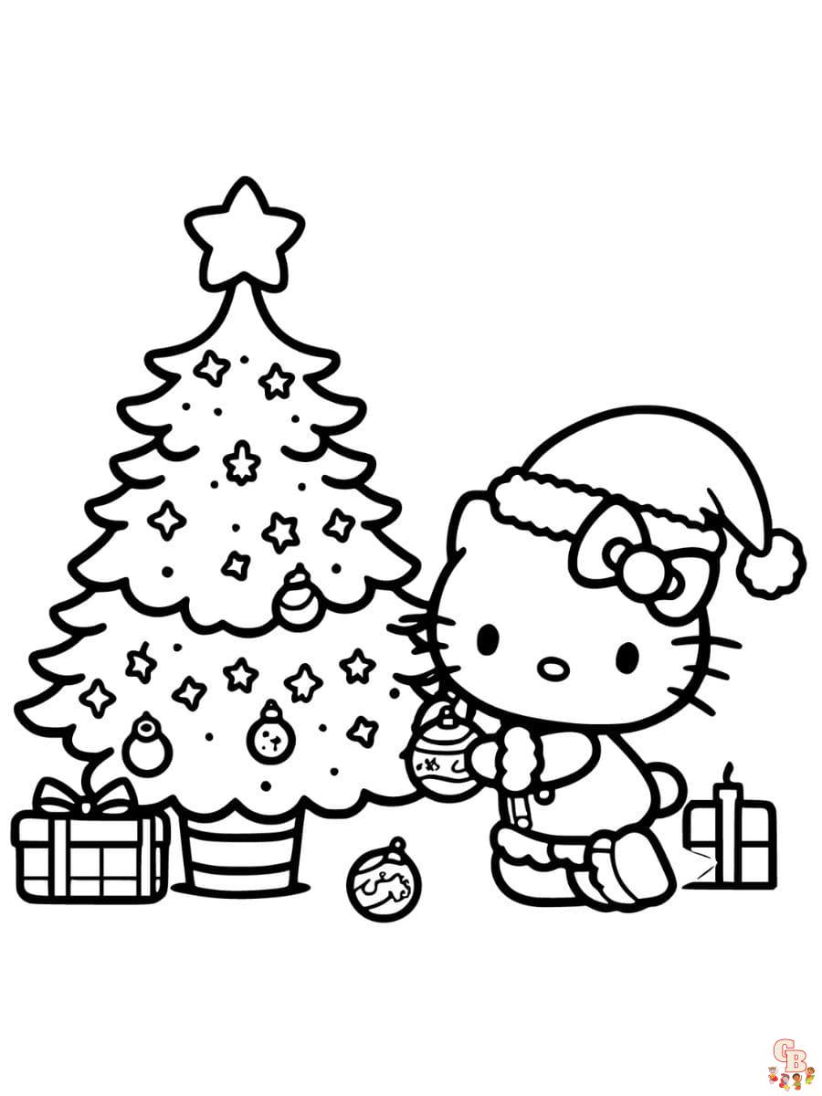 christmas cute hello kitty coloring pages