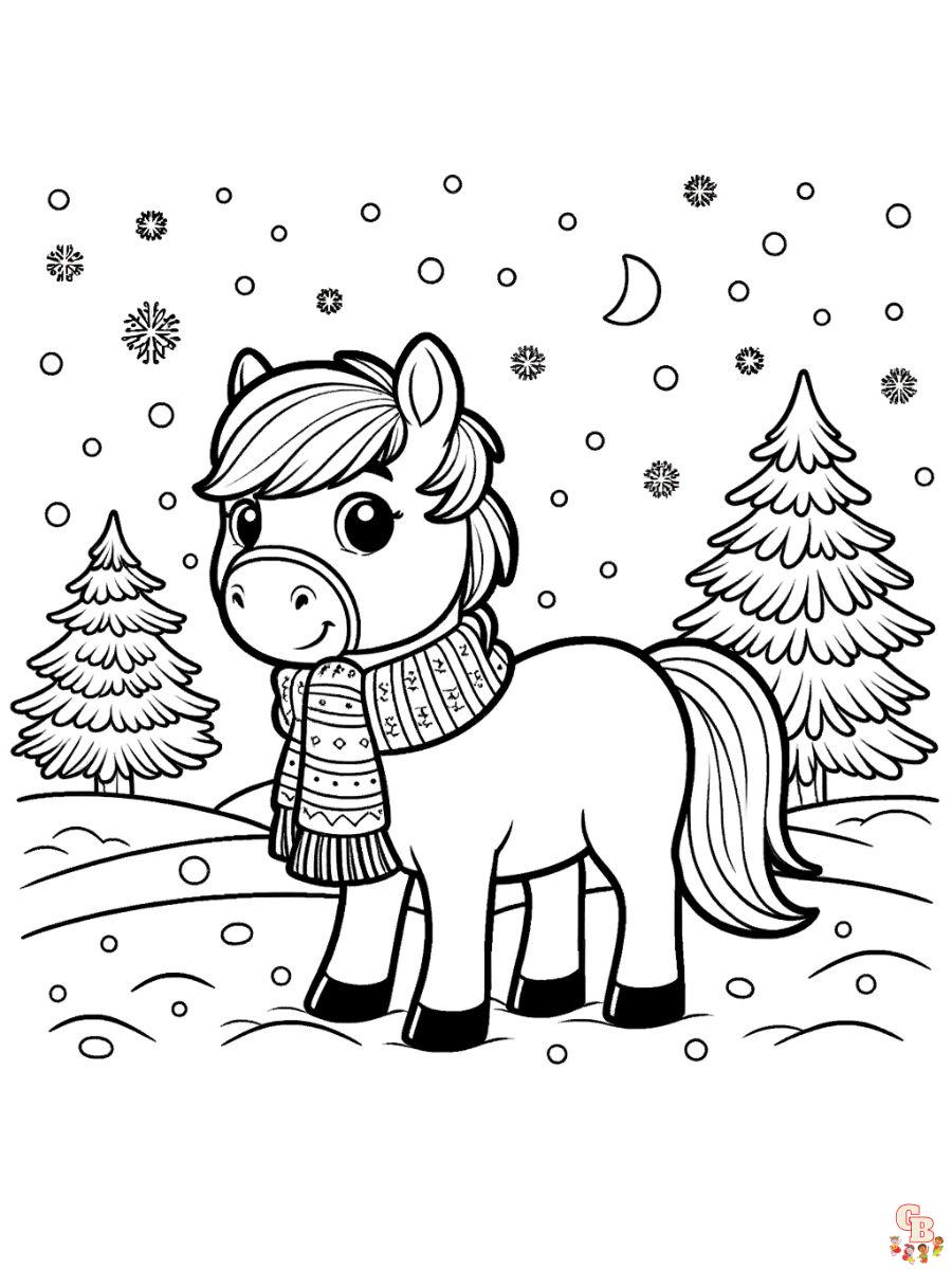 christmas horse coloring pages easy