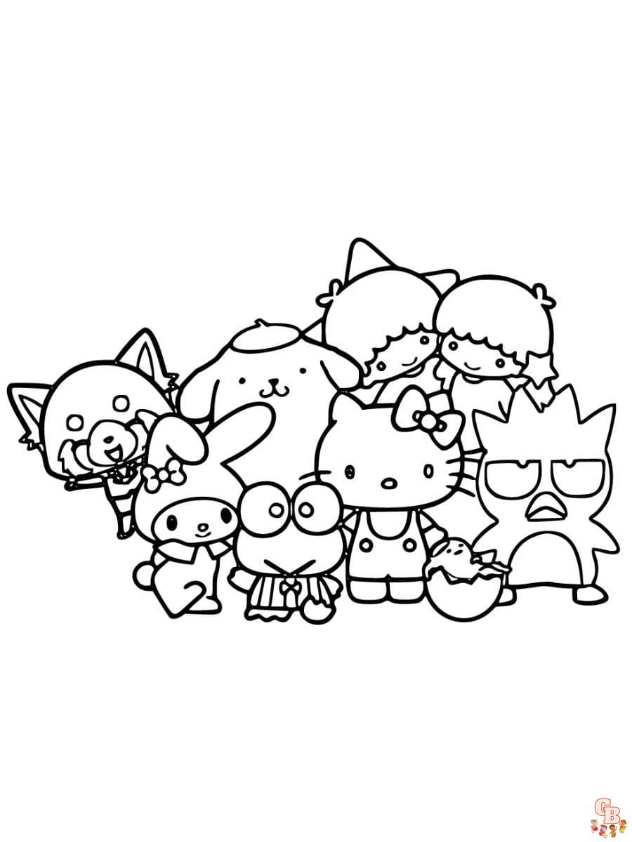 coloring pages hello kitty and friends