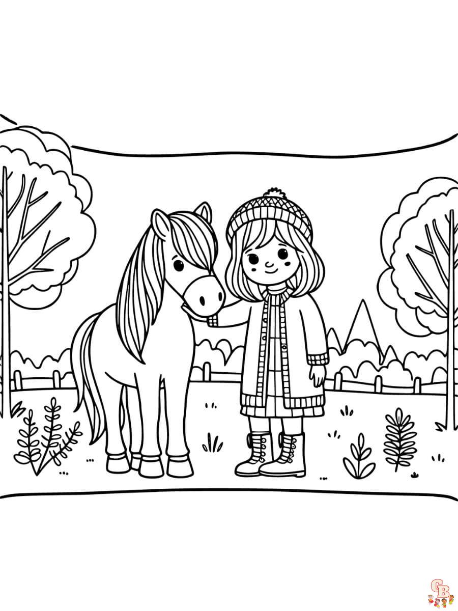 girl and horse coloring page