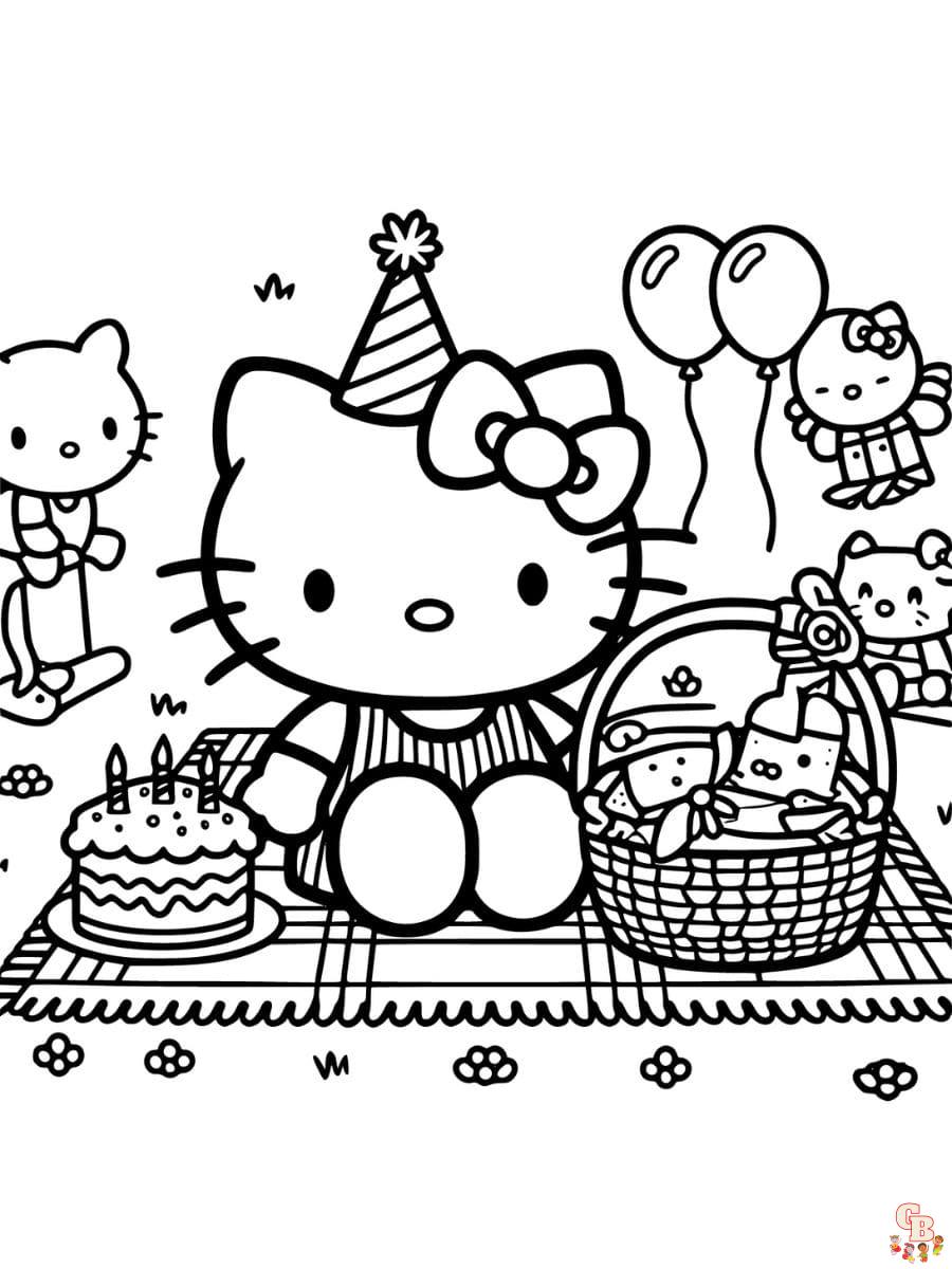happy birthday hello kitty coloring pages