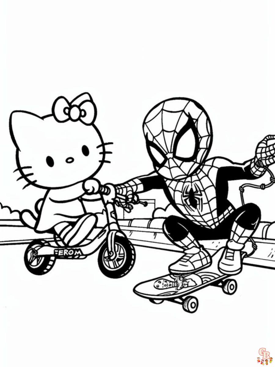 hello kitty and spiderman coloring pages free