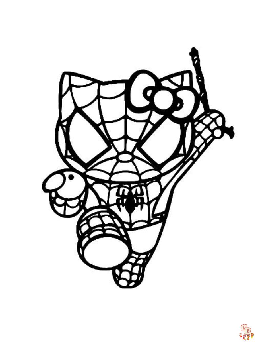 hello kitty and spiderman coloring pages printable