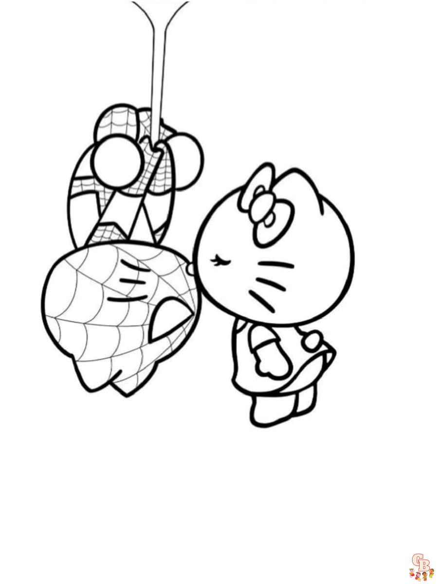 hello kitty and spiderman coloring pages