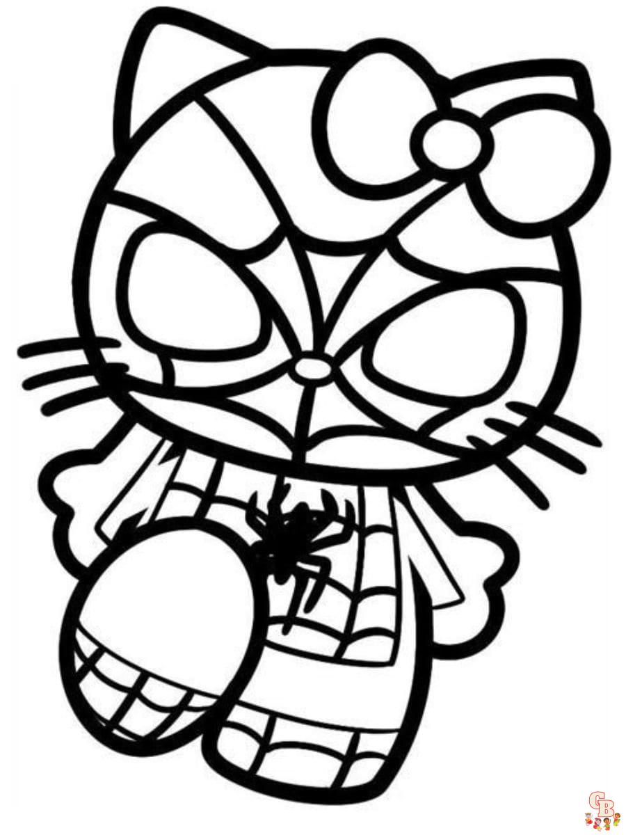 hello kitty and spiderman together coloring pages