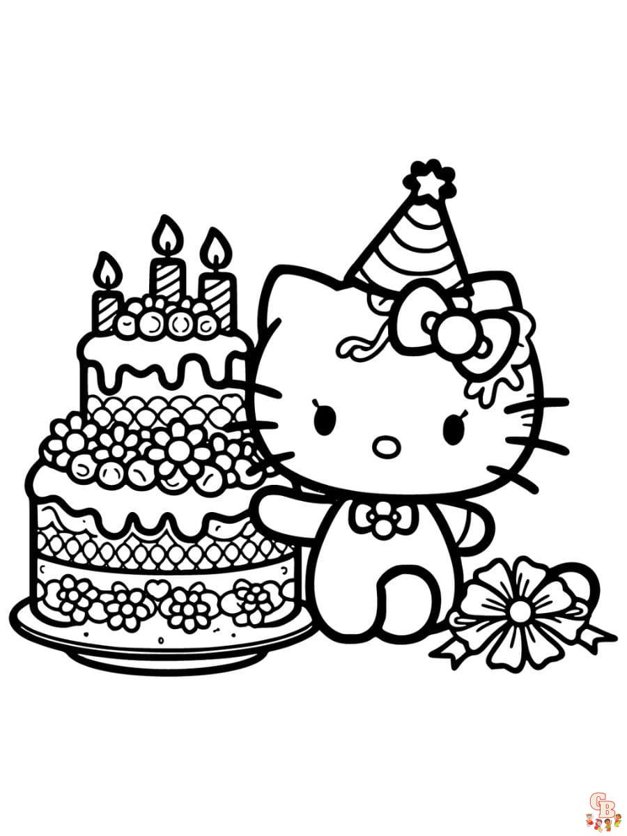 hello kitty birthday coloring pages printable free