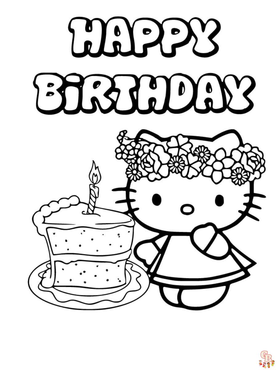 hello kitty birthday coloring pages to print