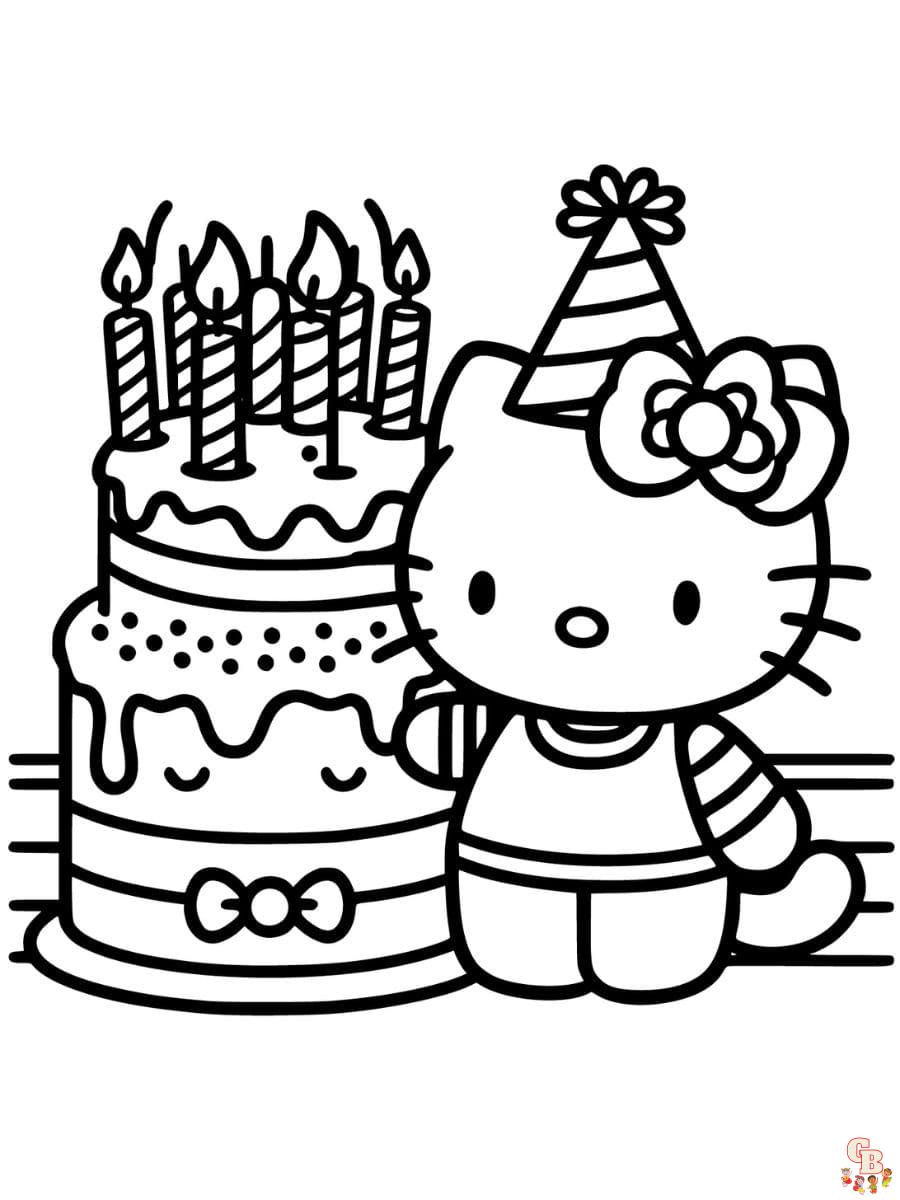 hello kitty happy birthday coloring pages