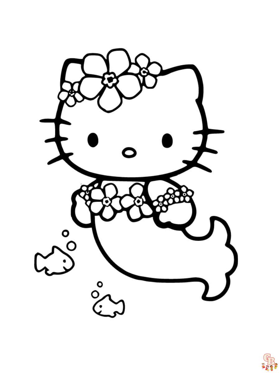 hello kitty mermaid coloring pages cute