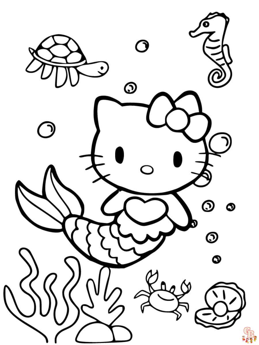 hello kitty mermaid coloring pages free