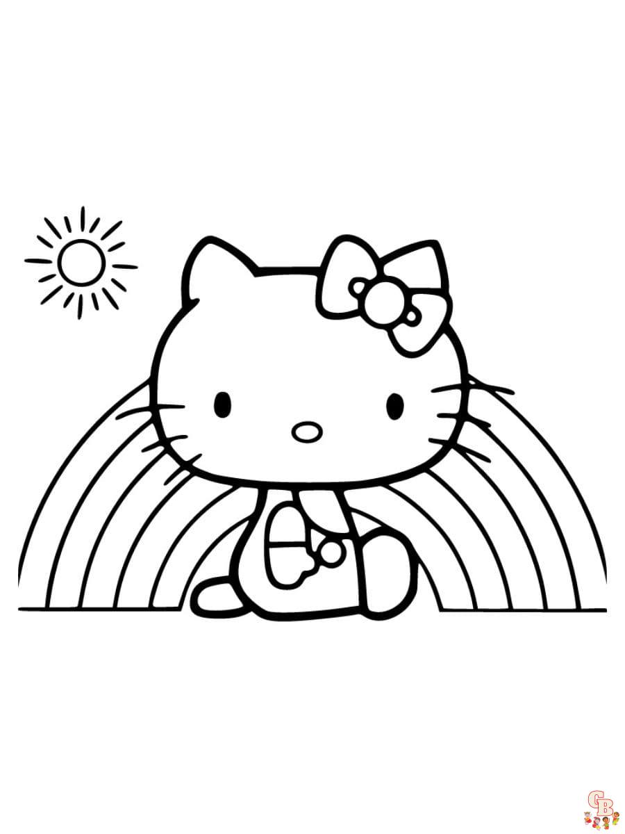 hello kitty rainbow coloring page free