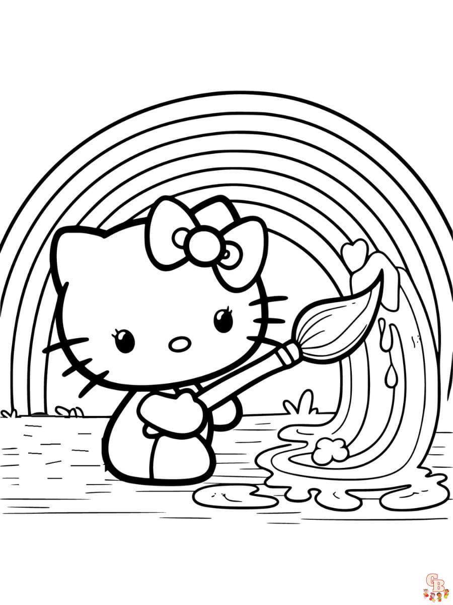 hello kitty rainbow coloring page