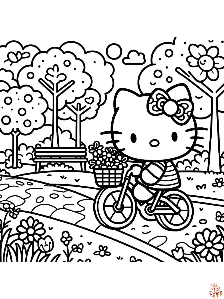 hello kitty summer coloring page to print
