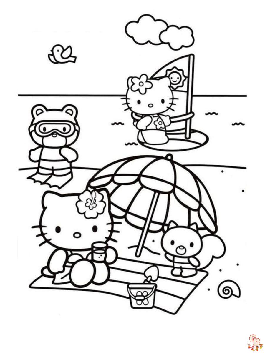 hello kitty summer coloring page