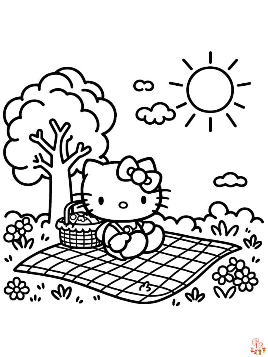 hello kitty summer coloring pages cute