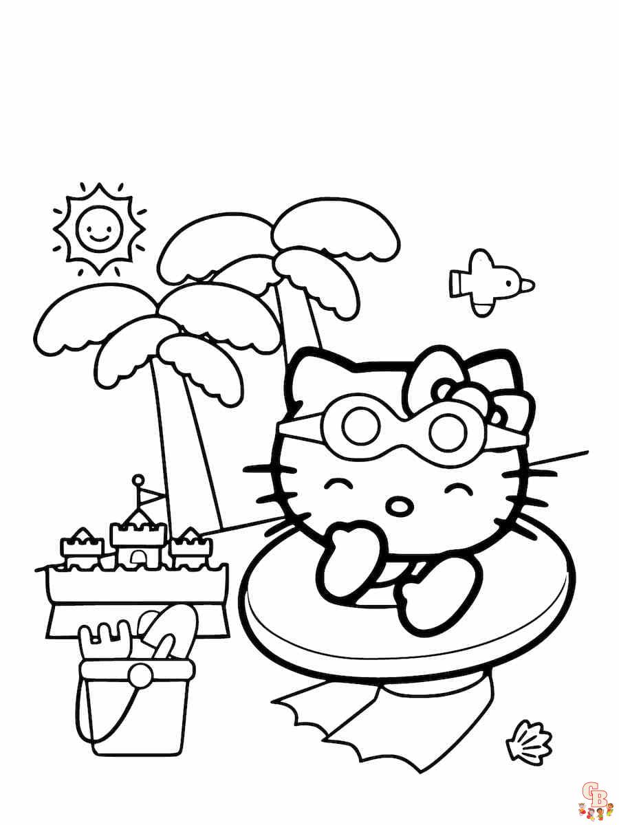 hello kitty summer coloring pages free printable