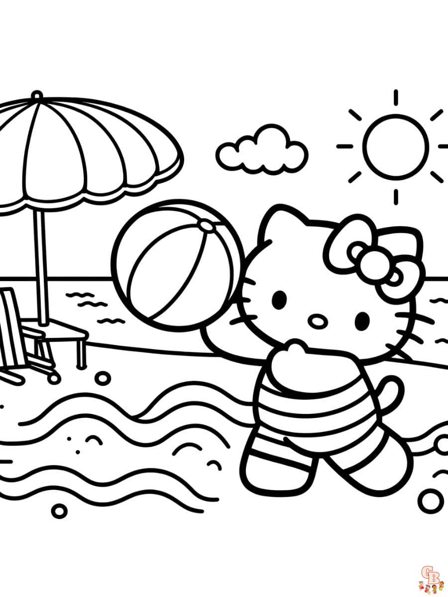 hello kitty summer coloring pages to print free