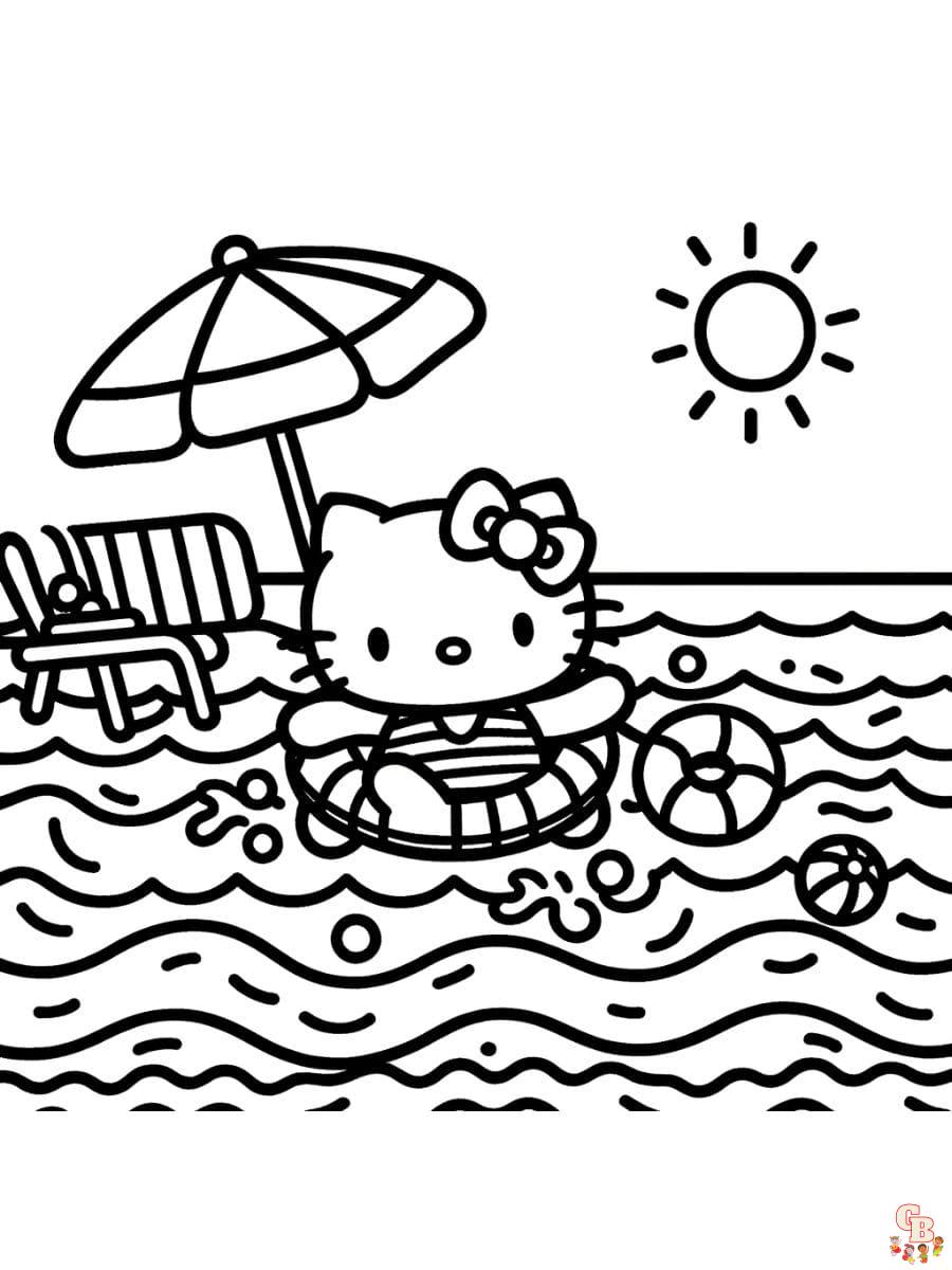 hello kitty summer coloring pages to print
