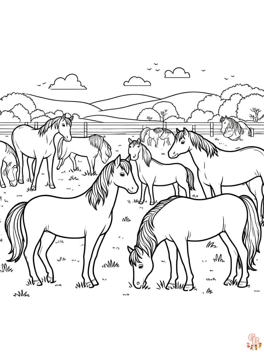 herd of horses coloring pages free