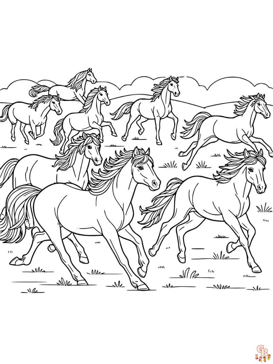 herd of horses coloring pages printable