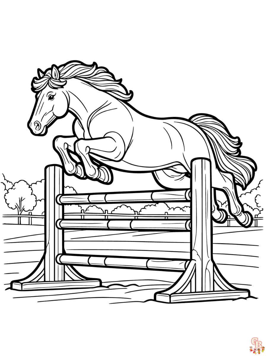 horse jumping coloring page