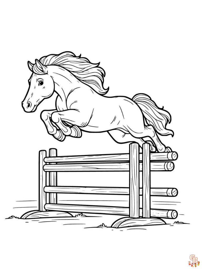 Horse Jumping Coloring Pages Free for Kids