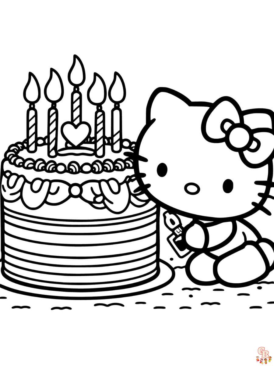 printable hello kitty birthday coloring pages