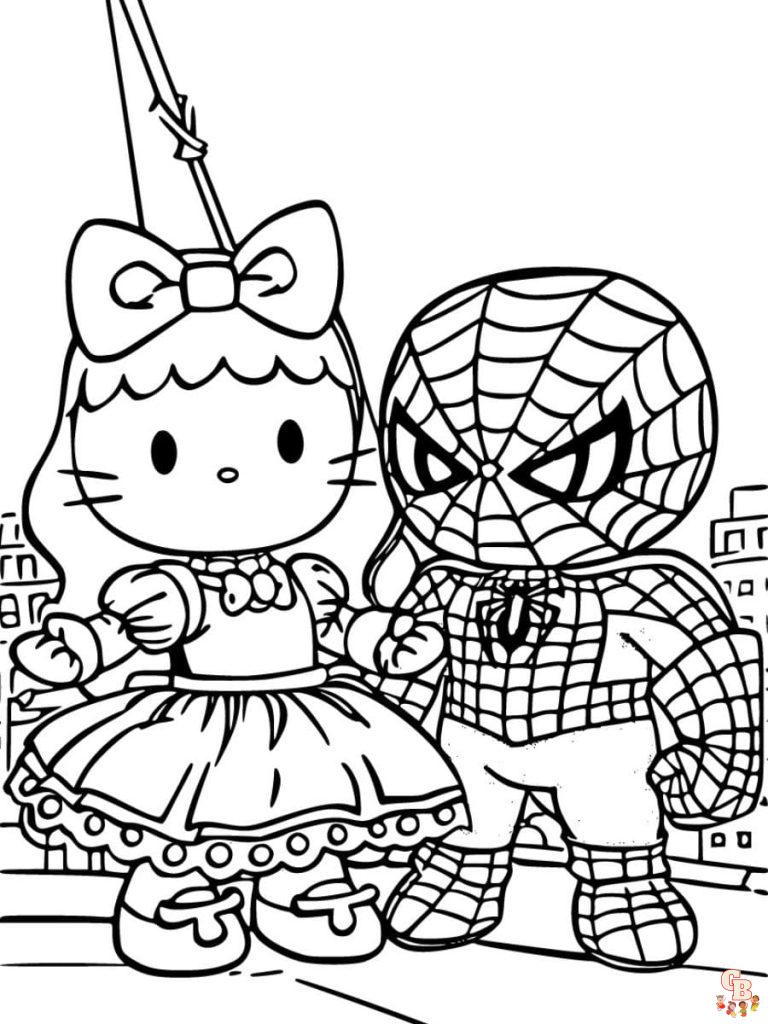 Hello kitty and spiderman coloring pages fun free download