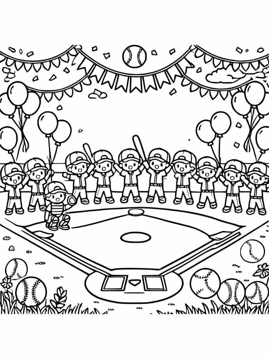 A baseball team celebrating a victory coloring page