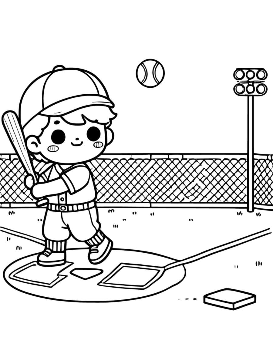 A child playing baseball ready to bat coloring page