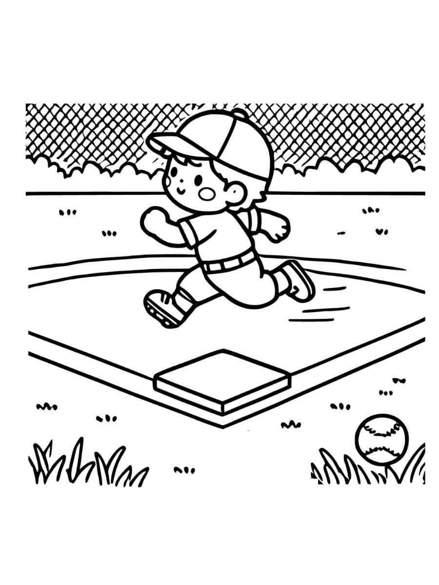 A child running to a base in a baseball game coloring page