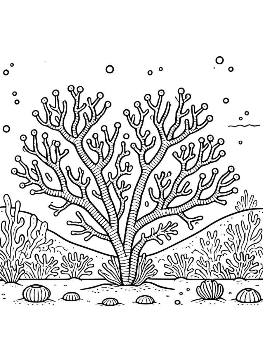 A coral with multiple thick branches coloring page