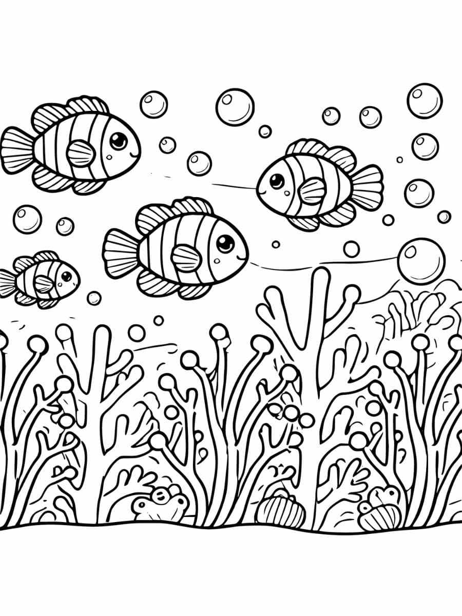 A group of corals with minimal background coloring page