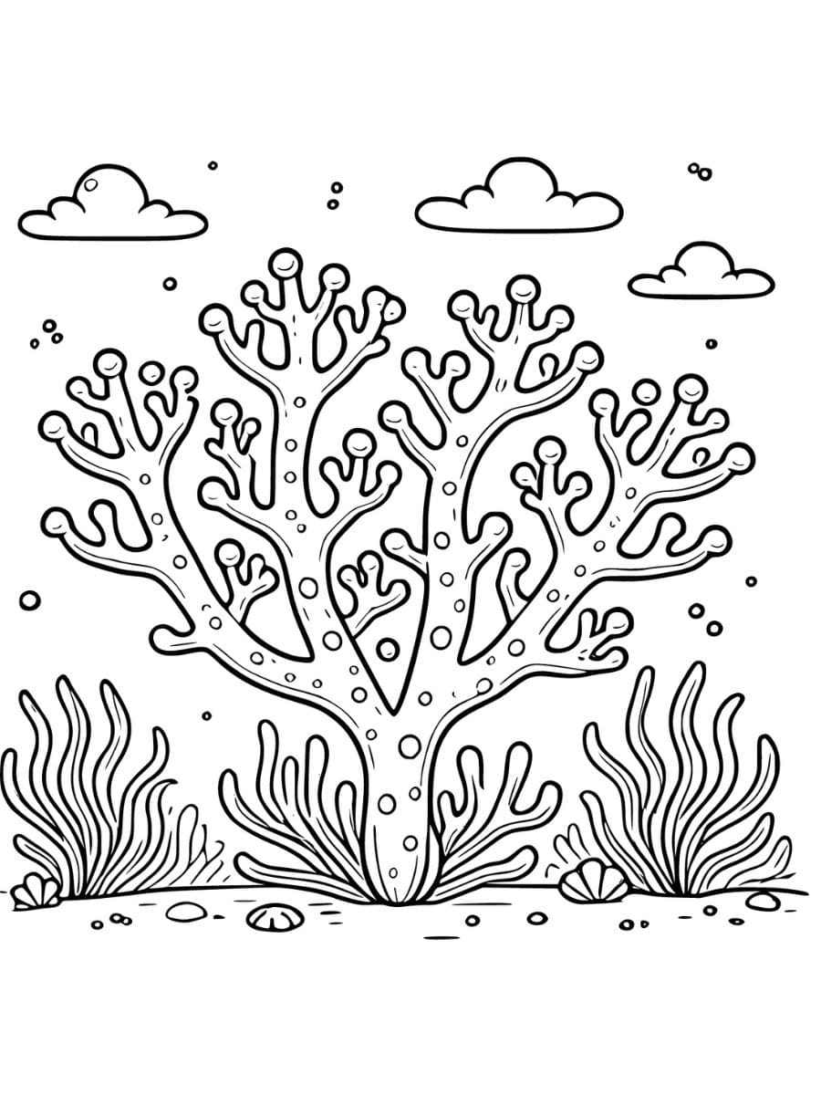 A single large coral with multiple branches coloring page