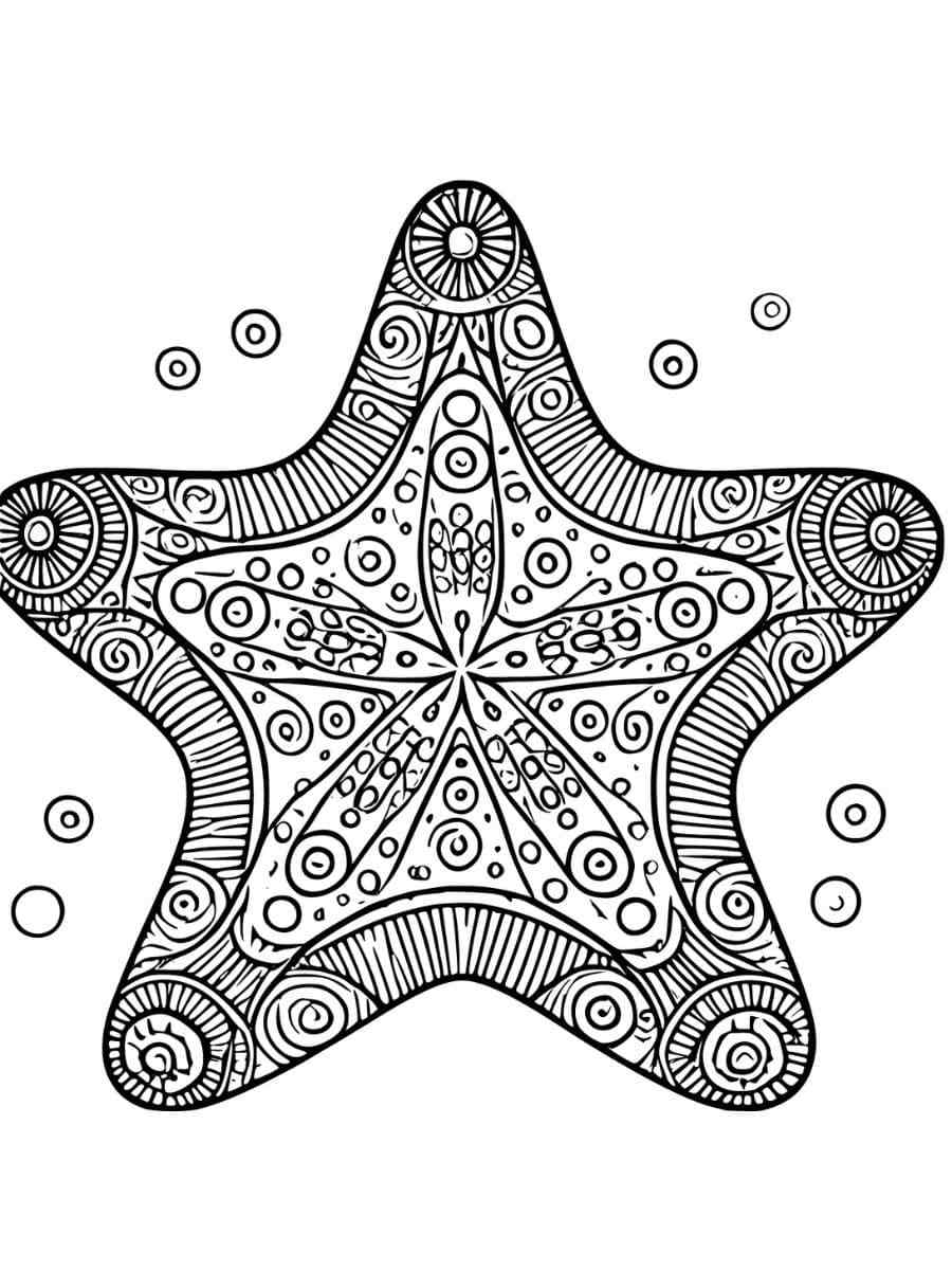 Starfish mandala with intricate patterns coloring page