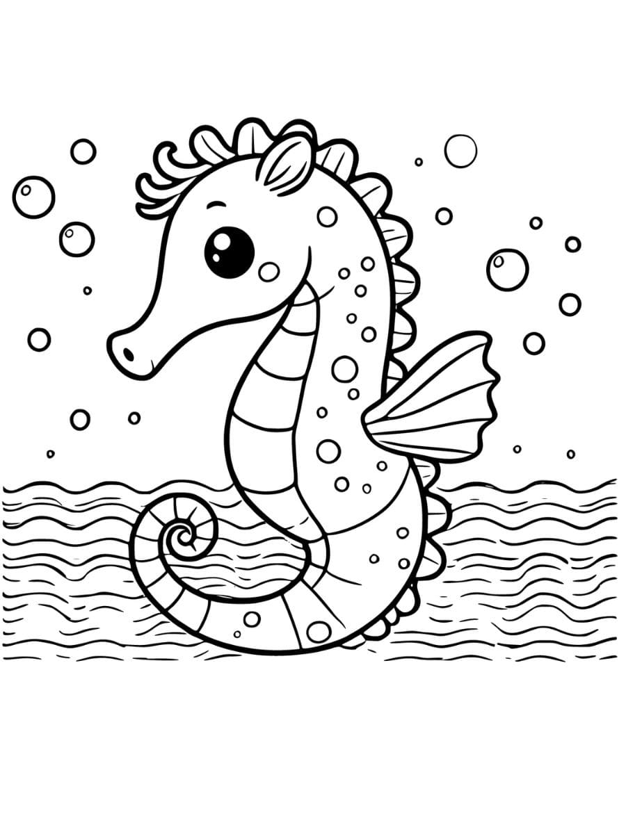 A friendly seahorse with bubbles coloring pages