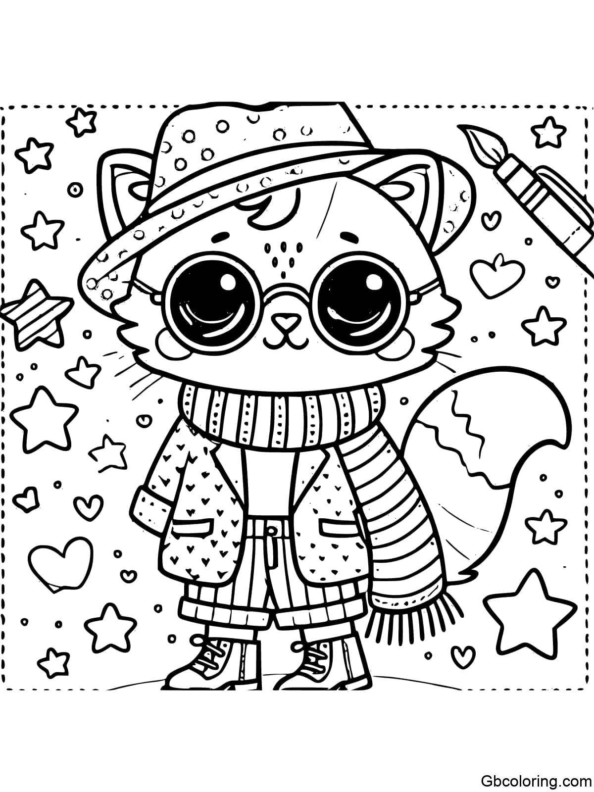 A stylish fashion cartoon cat dressed in trendy clothes