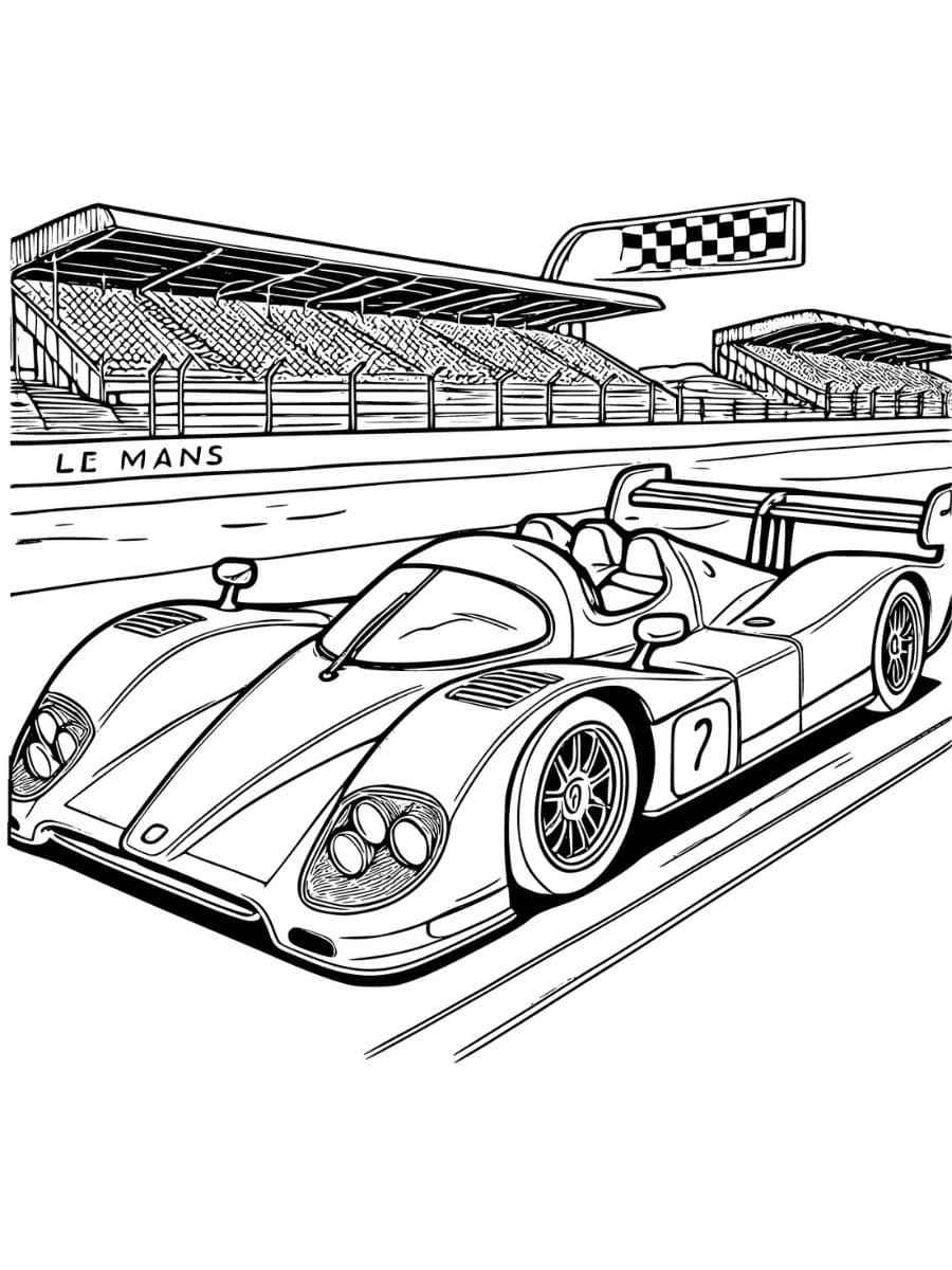 Coloring page of Le Mans prototype car on racetrack