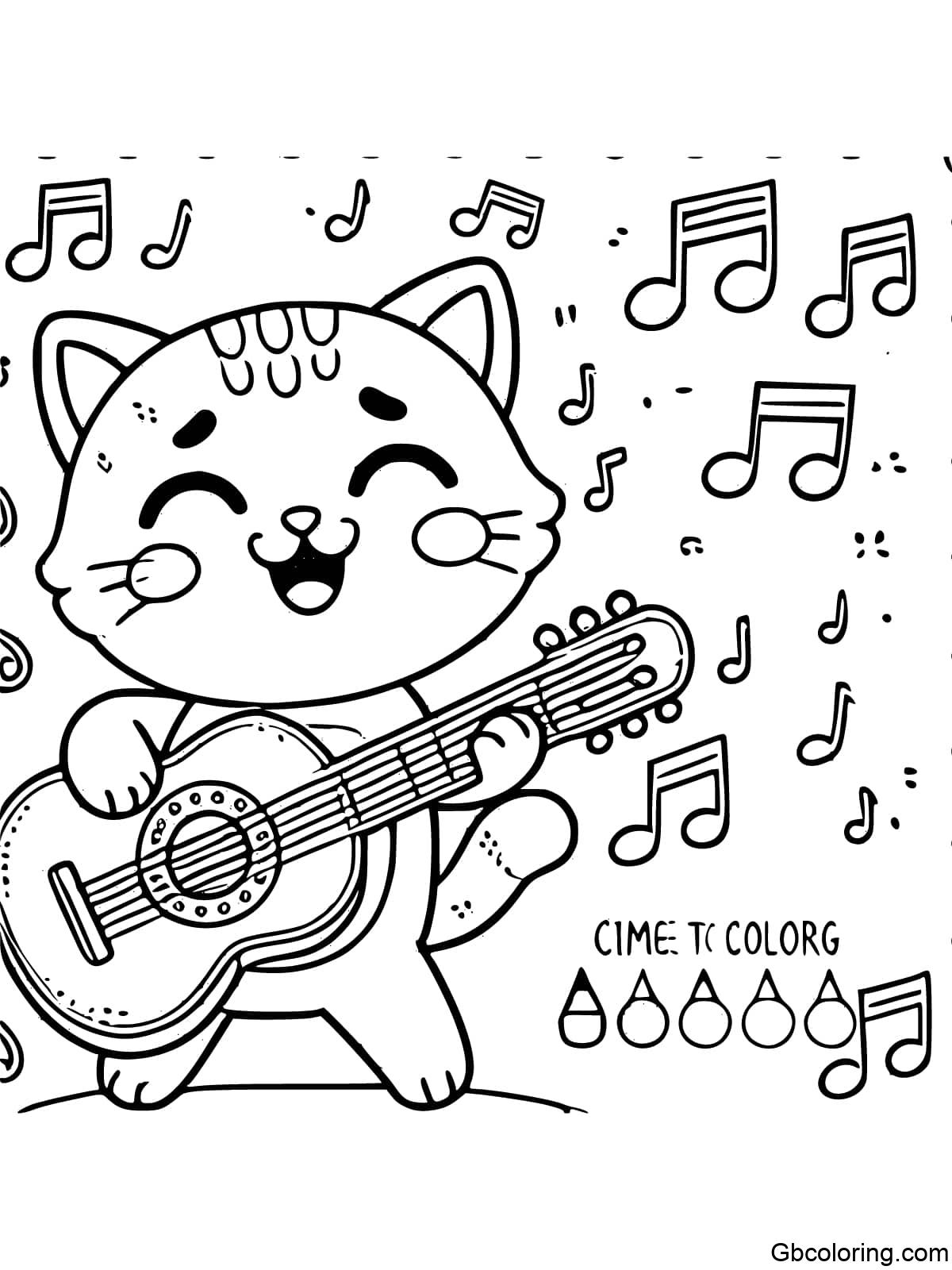 A joyful musical cartoon cat playing a guitar