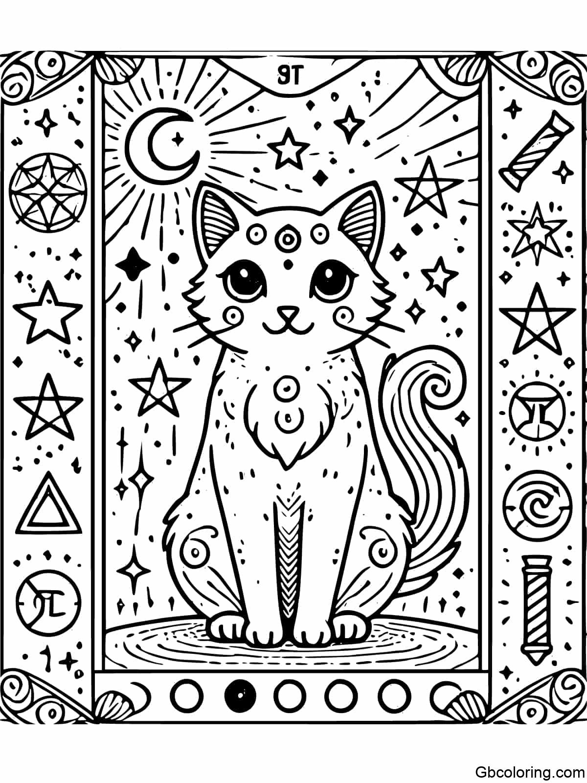 A magical cat with a starry background and mystical symbols