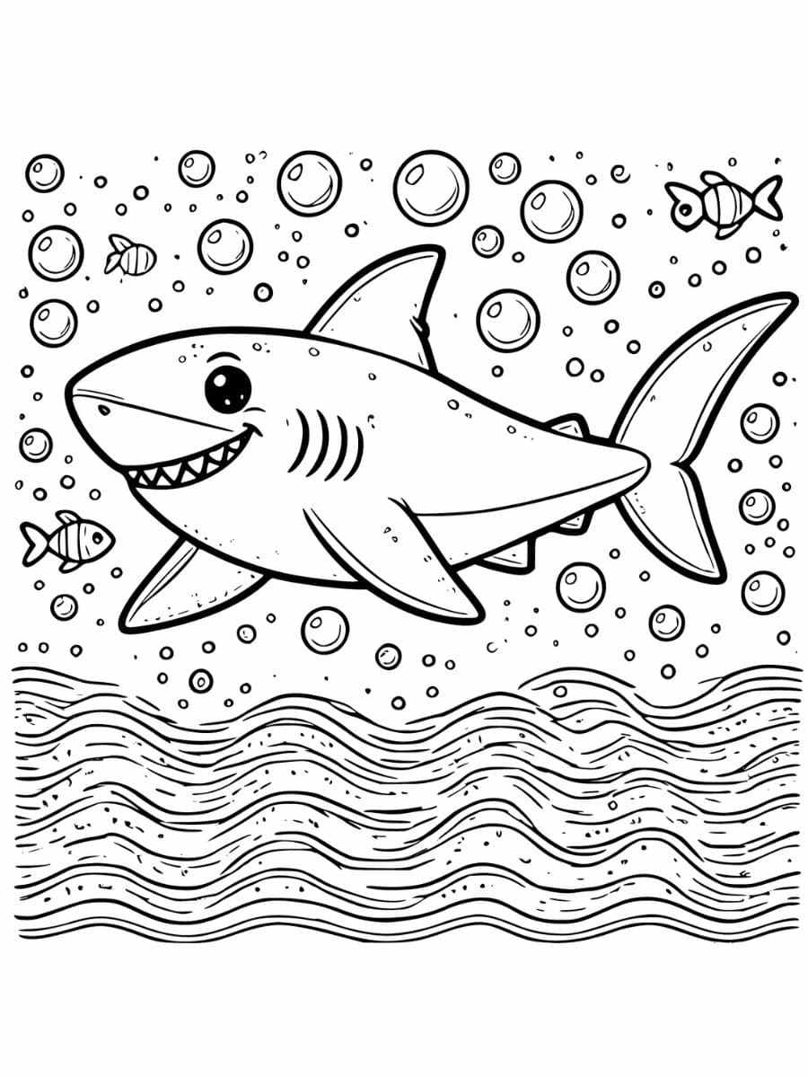 Coloring page of Playful Shark With Waves